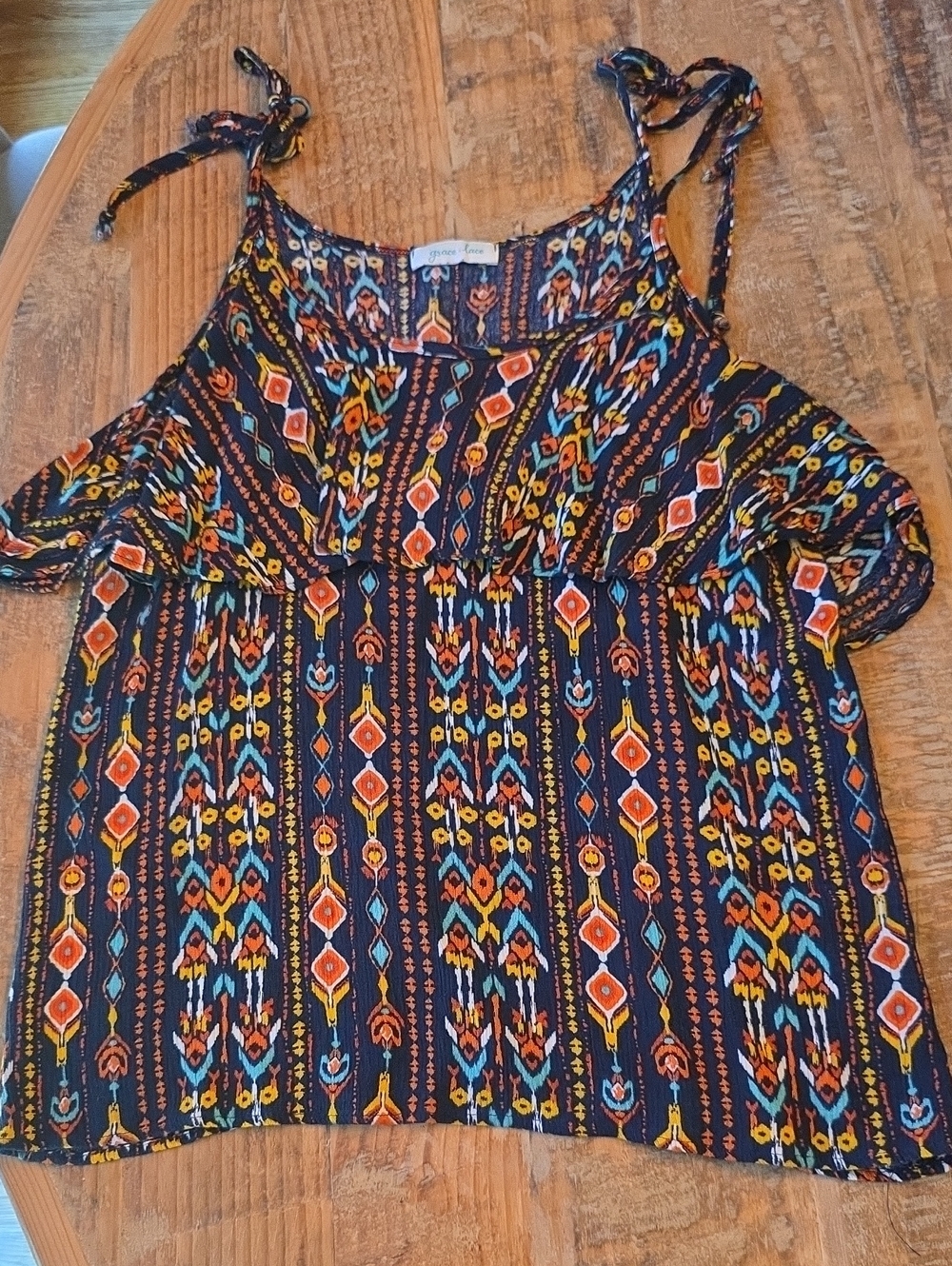 Navy Multicolor Printed Cold-Shoulder Tank Top